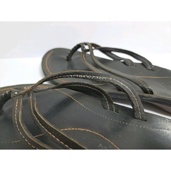 Olukai Womens Size 8 “U’i” Sahara Black Leather Double Strap Sandal Flip Flops - Picture 5 of 6